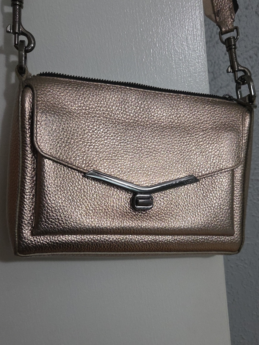 Botkier Metallic Rose Gold Pebbled Leather Crossbody